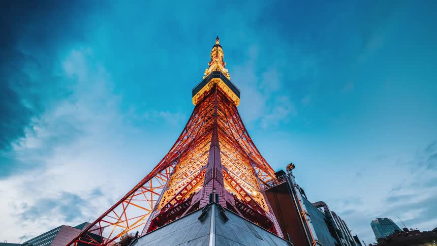 A view of a tower is displayed in time lapse photography