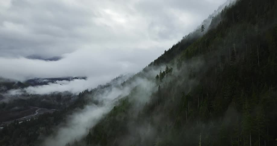 The fog rolls over the mountain