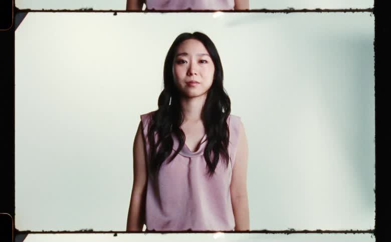 A portrait of a woman in a studio