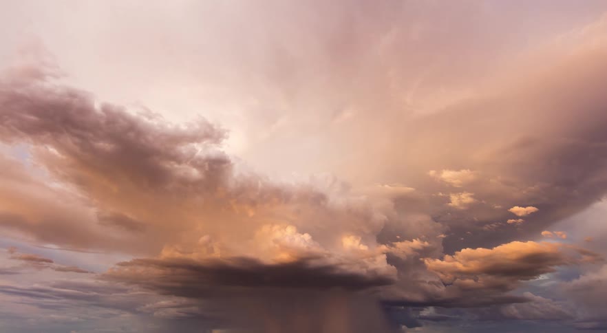 Wide time lapse of colorful thunderstorm with rain and lightning