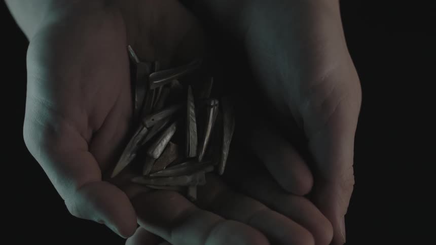 A person holding a handful of shards