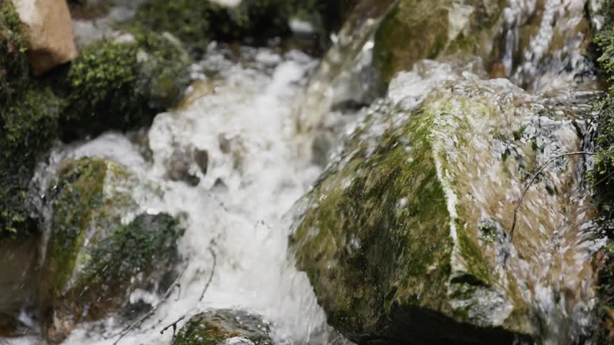 A rock being seamlessly flowed by a serene stream of water