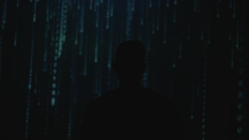 Lines of code flash on a screen