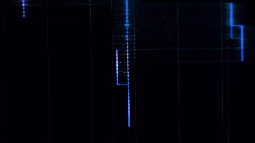Blue lined graph contrasts with black background in digital image
