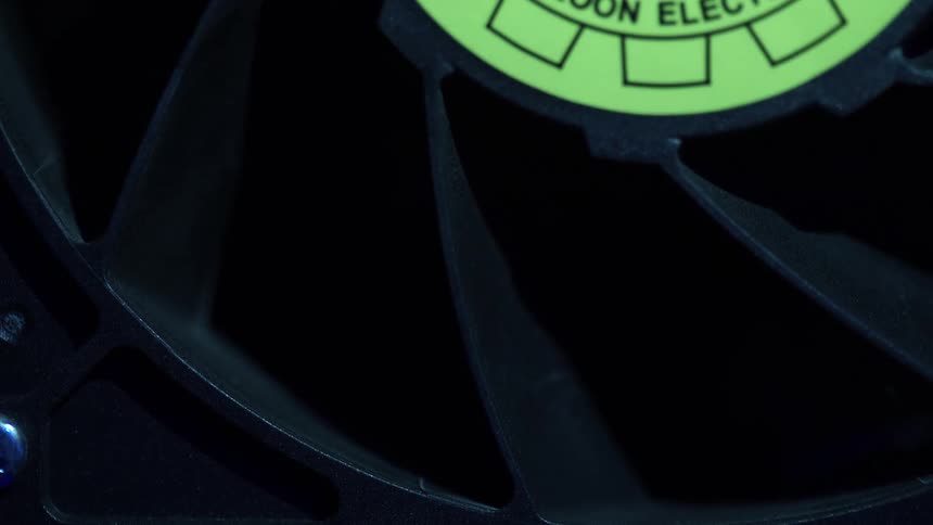 Shadows move across rotating fan labeled in green