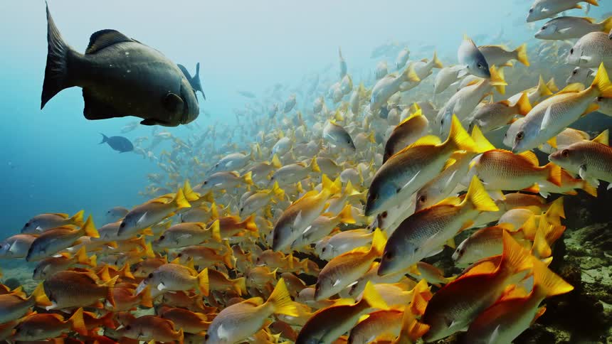 A school of lutjanus apodus underwater