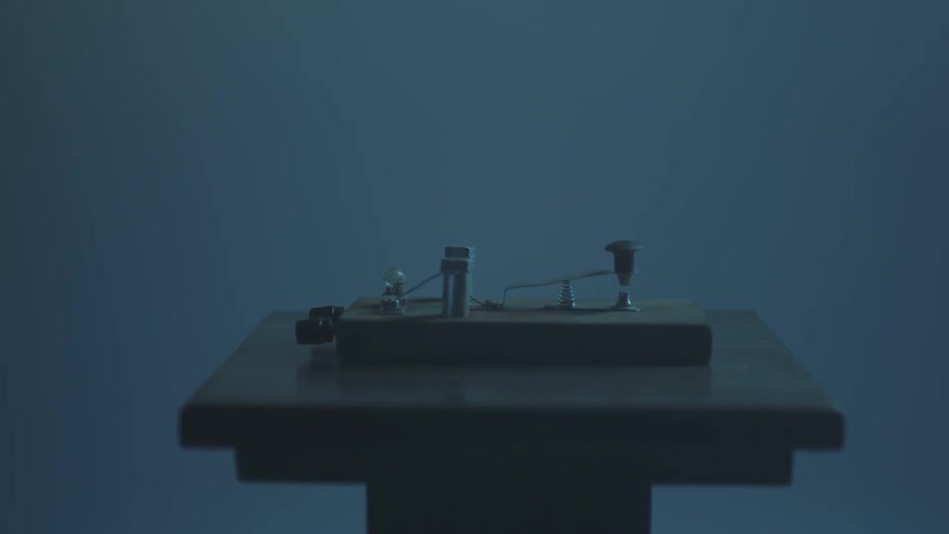A device is sitting on a small counter