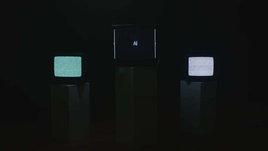 Static and text flash on box style televisions in a dark room