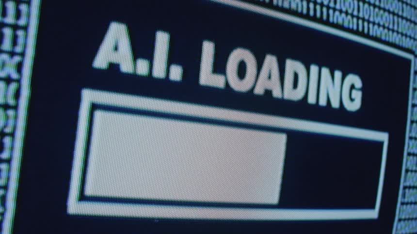Ones and zeros moves across a computer screen as ai is loading