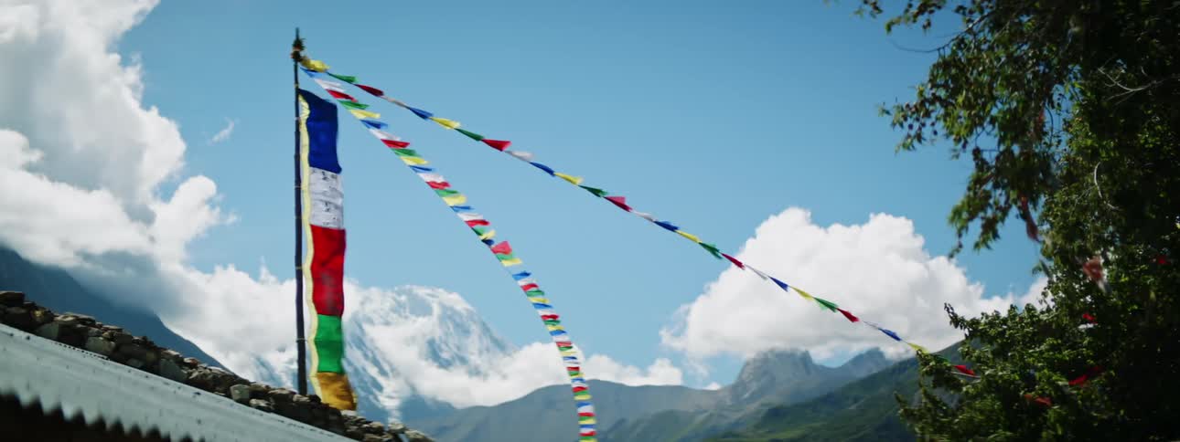 Colorful Flag and Garland: Festive Outdoor Decor