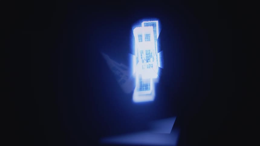 The letters ai and a palette are displayed and rotated in a holographic projection