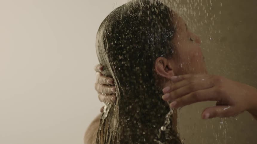 A woman showers