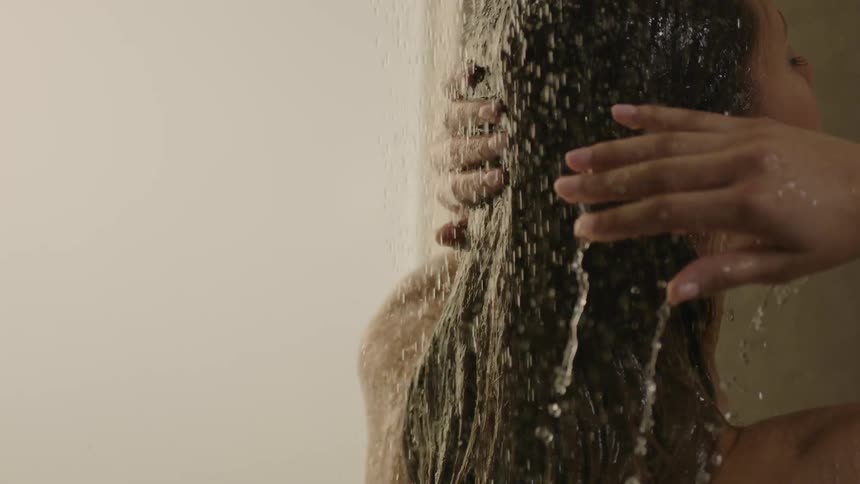 A woman is showering