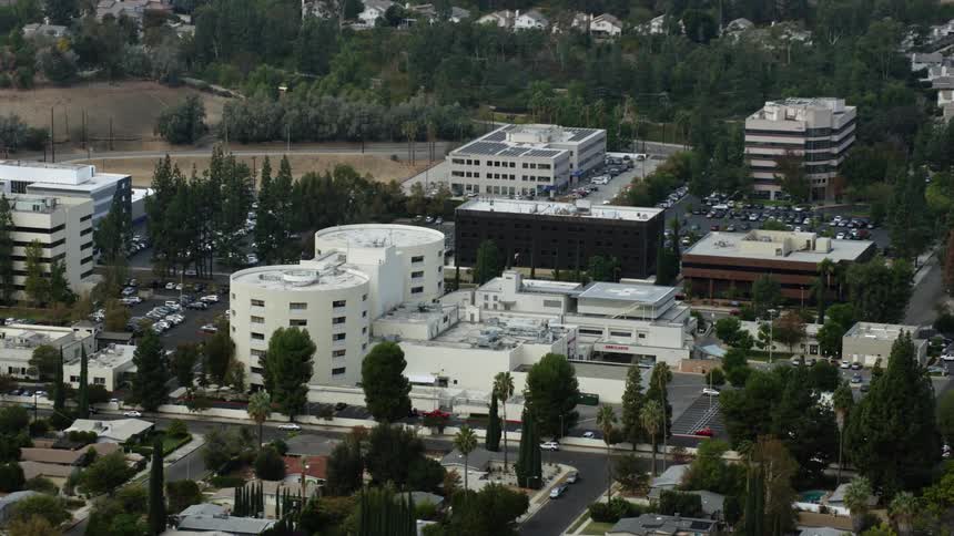 Approaching West Hills Hospital in Los Angeles CA on a cloudy day