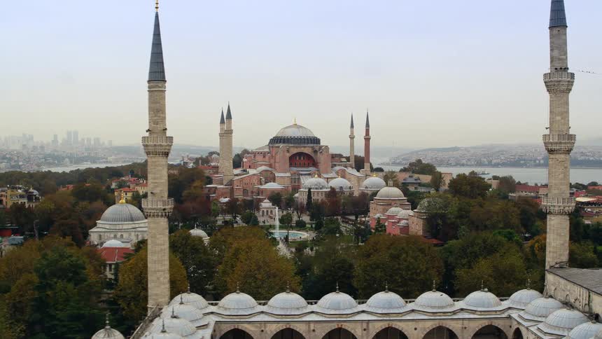 Aerial view of blue mosque and hagia sophia in the istanbul