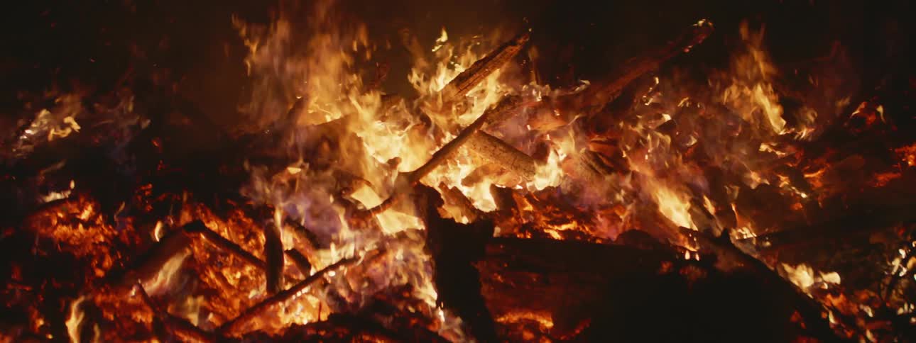 The bonfire is burning at night