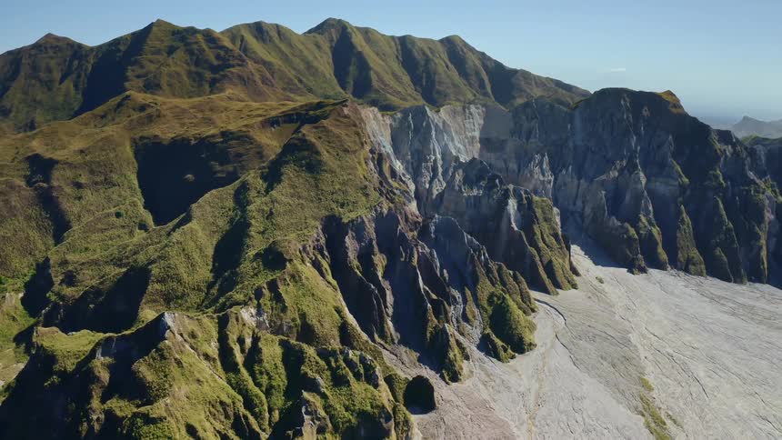Aerial view of mountains during the spring time is displayed
