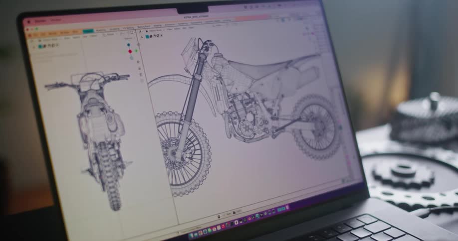 A laptop displaying an image of a bike