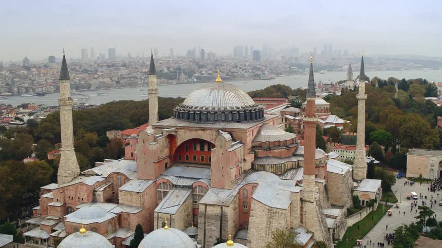 Aerial view of the hagia sophia grand mosque in istanbul at daytime