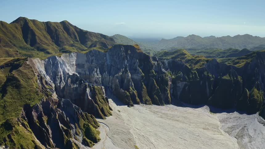 Aerial view of mountains are displayed during the spring time