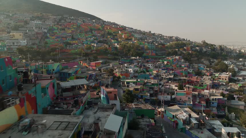 Aerial view of colorful houses in the neighborhoods