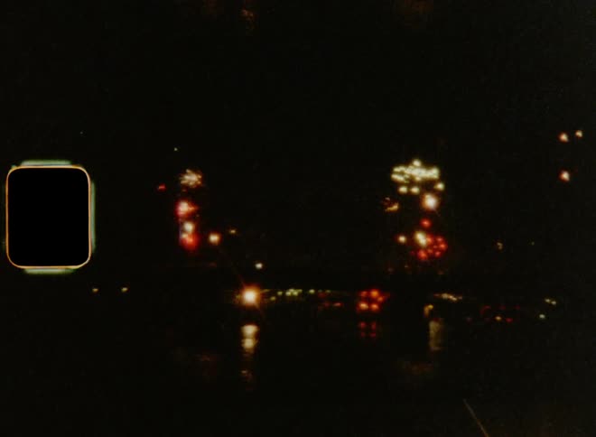 Old Super-8 film footage of fireworks going off at the coast on New Year’s Eve