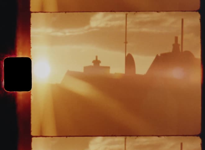 The sun is above the building