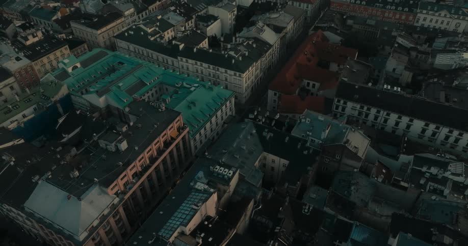 An aerial view of buildings in a city
