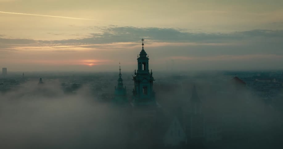 An aerial view of a cathedral outdoors