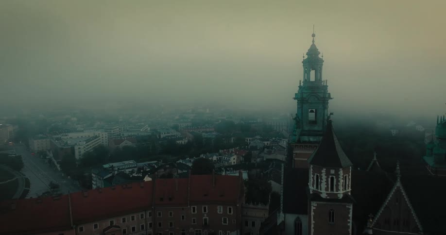 An aerial view of buildings in a city