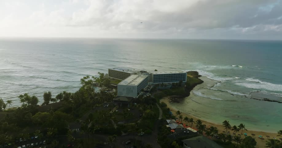 A resort is on the beach