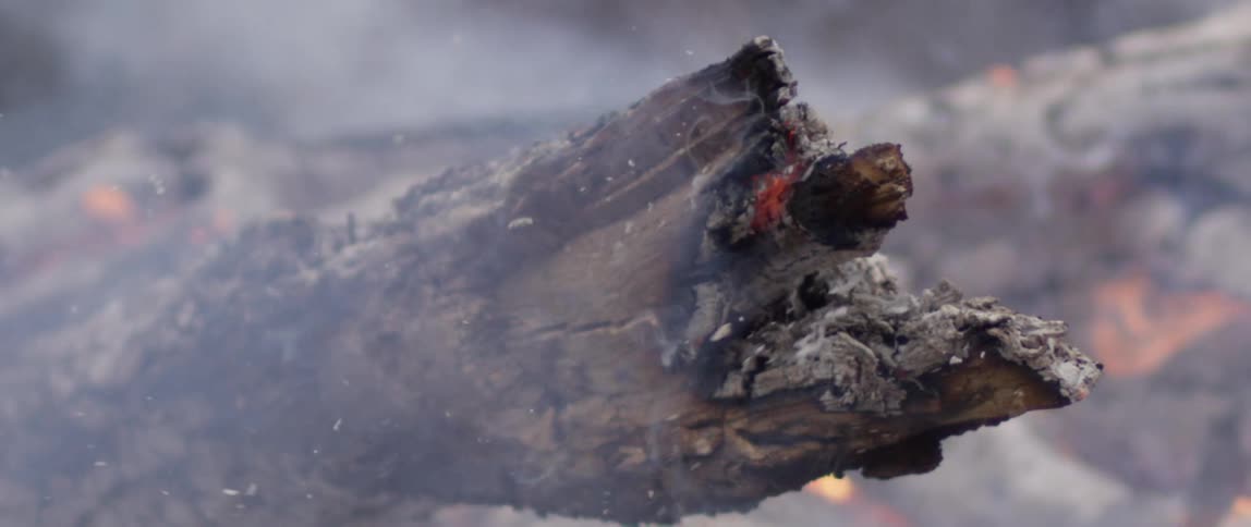 Smoke bellows from a campfire outdoors