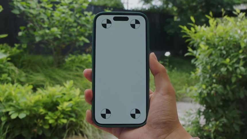 Someone is holding there phone outdoors in the day time