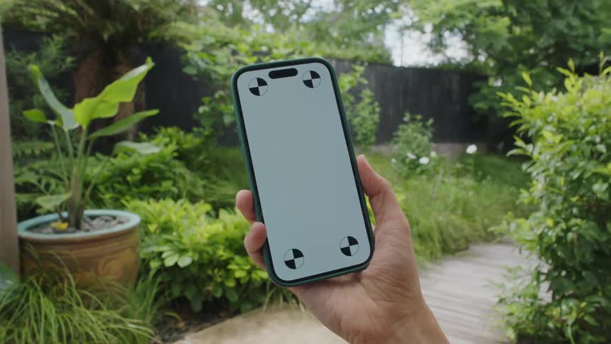 A person holding up their cell phone in their hands outside