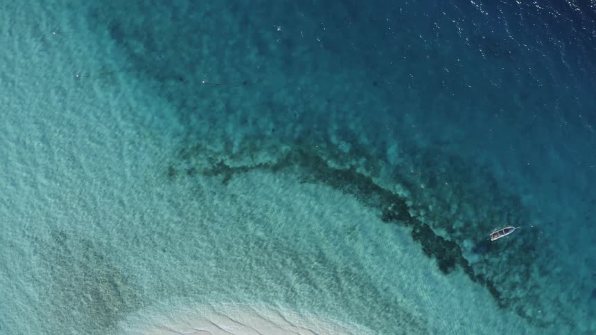 A sailboat is driving in the ocean water