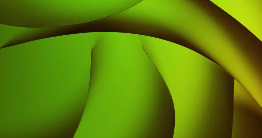 A large green abstract object with lines casting shadows