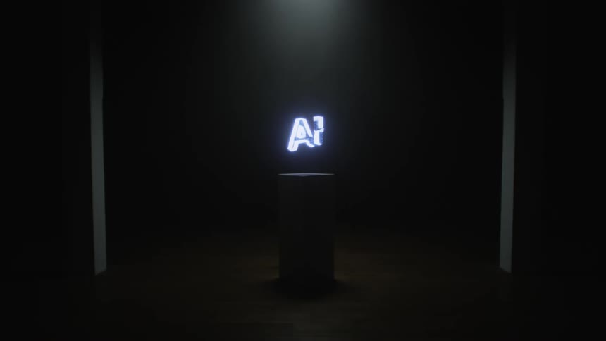 Close up of computer graphics displaying on a screen inside a dimly lit room