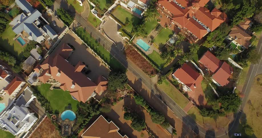 Spinning aerial view of a residential area