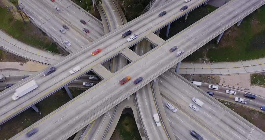 Aerial view of cars driving on freeways