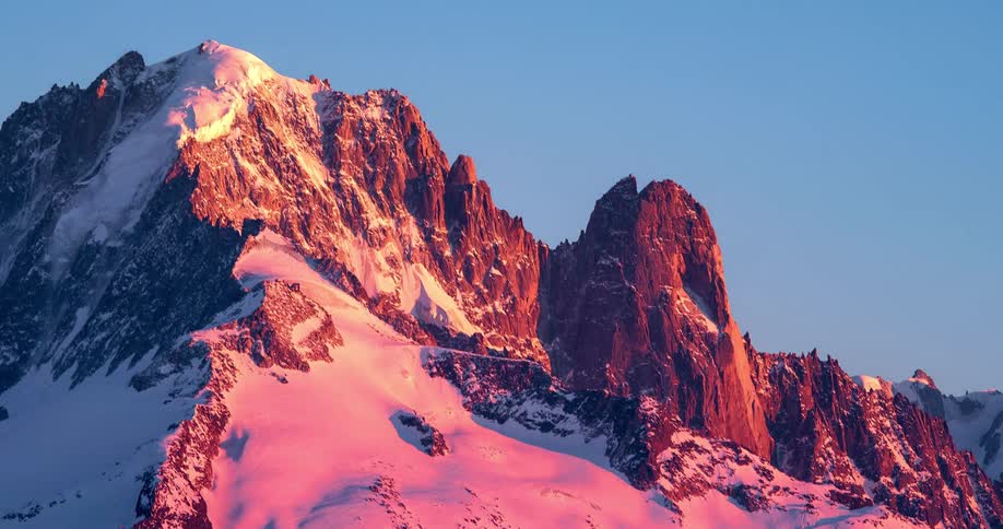 The mountain is covered with snow