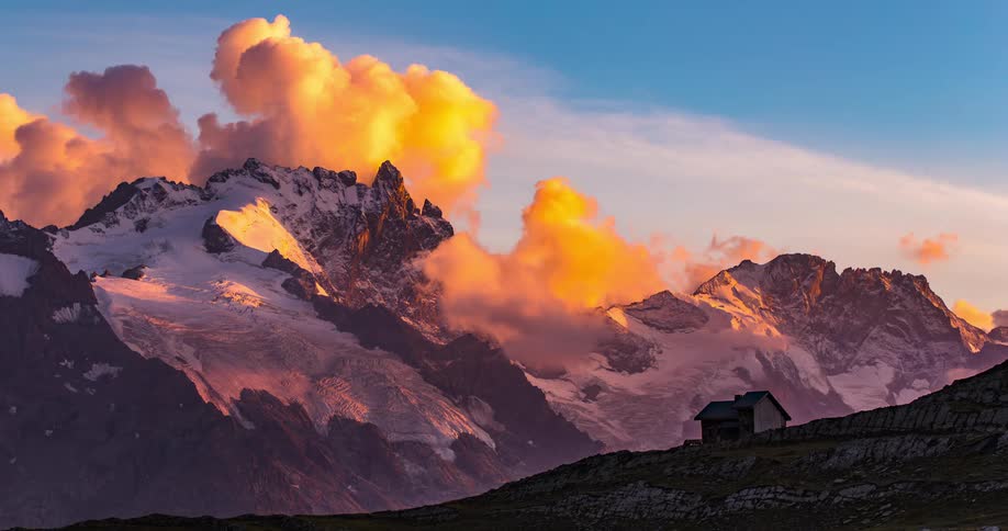 Time lapse of snowy mountain range