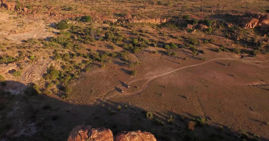 Aerial view of a desert at sunrise