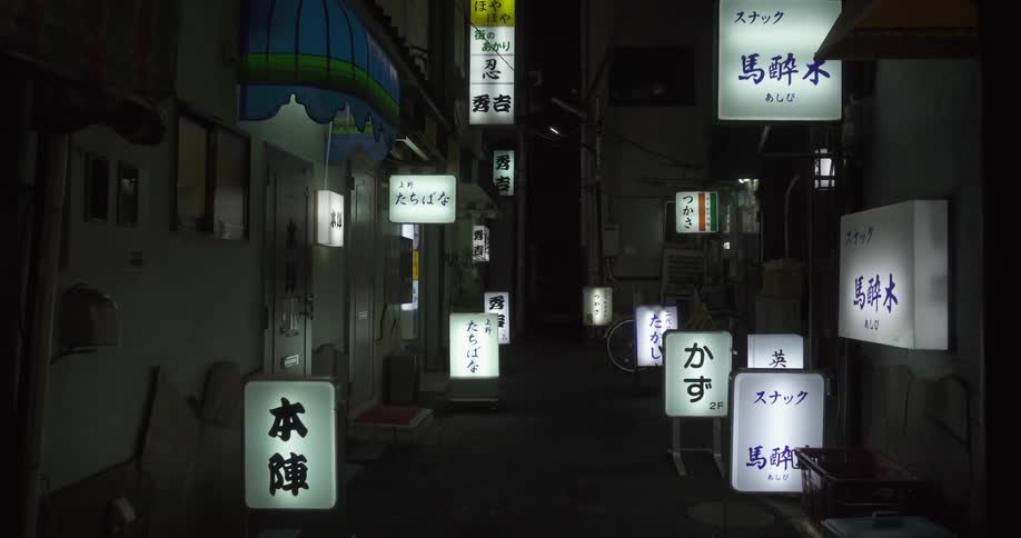 The alley is full of lit signs