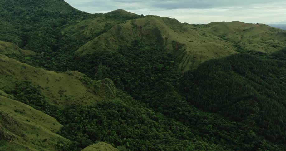 Aerial view of green mountainous terrain
