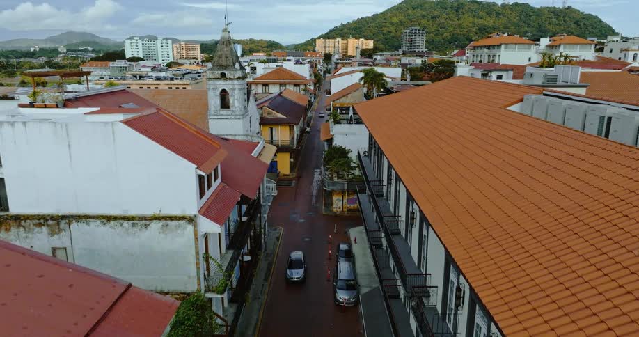 An aerial shot of the rooftops of an old city