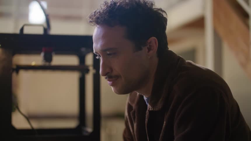 A man using a laptop in a room