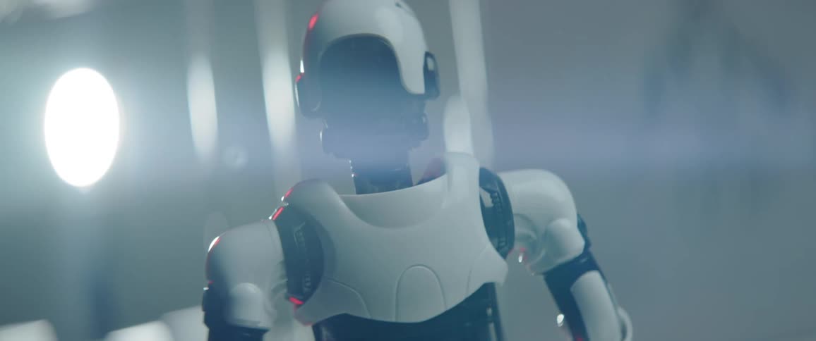 Humanoid robot moving head and turning around