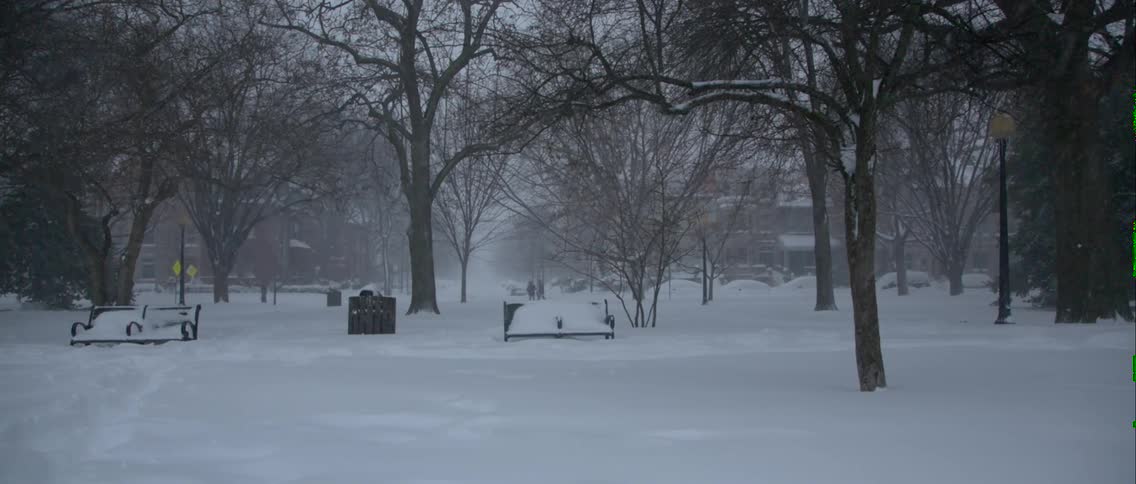 People walking through the park in the snowy winter