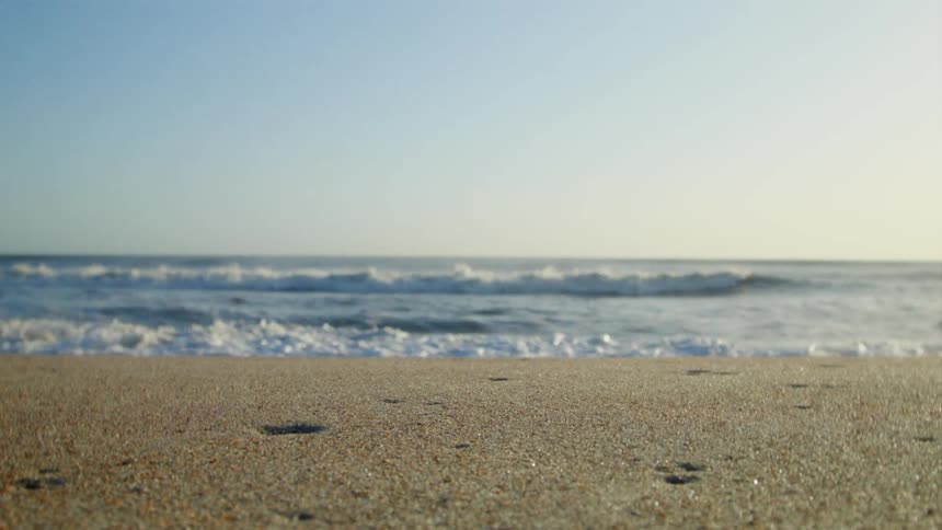 Close up of the sand beach at daytime next to the ocean