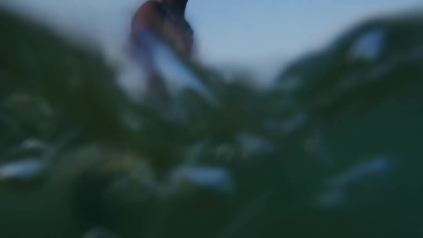 A female child is surfing on a water wave